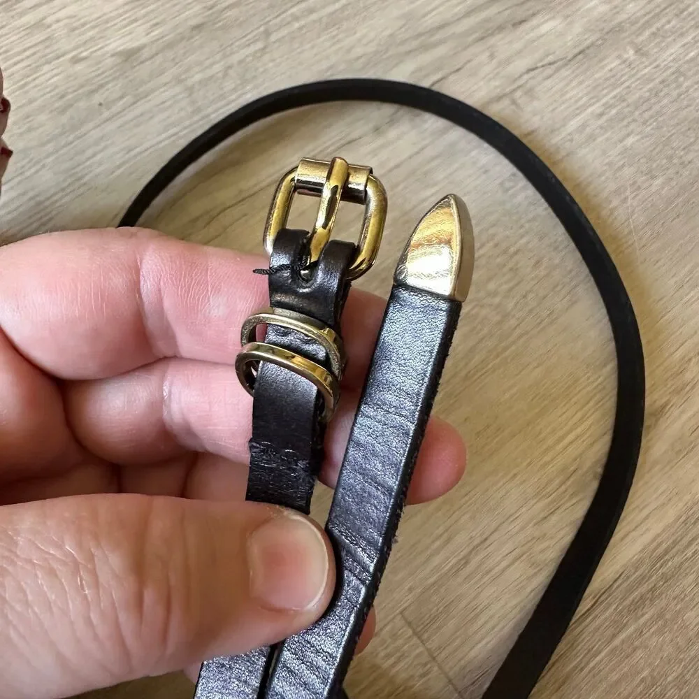 Black Leather Skinny Belt Silver Hardware & Tip Guard